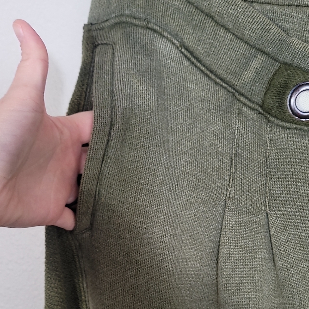 Free People Half Court Wide Leg Pants Size L Olive Green Pockets Boho Elastic - Picture 8 of 16